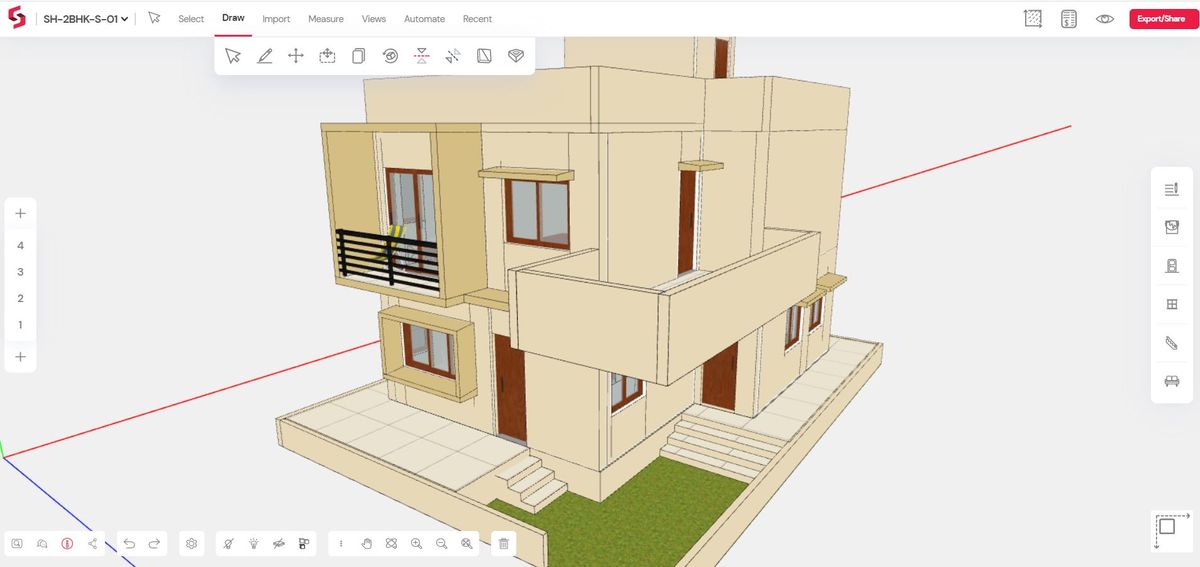 3D model of a 2-bedroom detached home