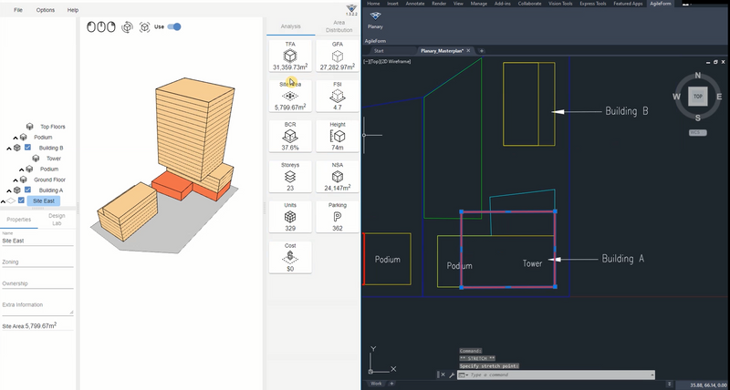 Planary interface with 'live link' for AutoCAD